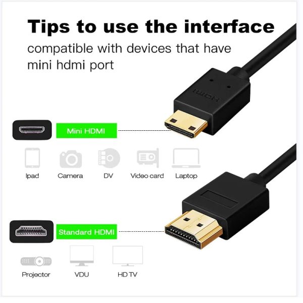 5M Mini HDMI to HDMI Cable V1.4 3D with Ethernet 4K HD 1080p Tablet Smart Phone Cheap