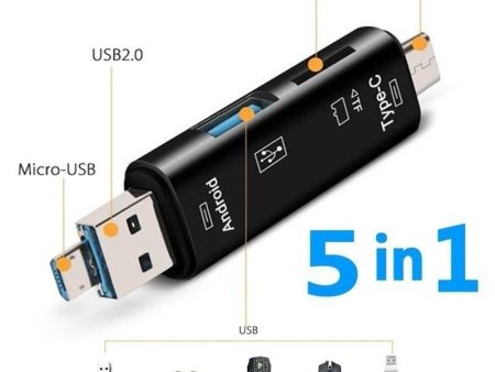 5 in 1 Multifunction Usb 2.0 Type C Usb  Micro Usb Tf SD Memory Card Reader OTG Card Reader For Sale