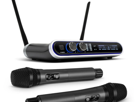 HRIDZ Wireless Microphone System Dual UHF Handheld Mics with 100m Range Receiver for Karaoke Meetings Parties Supply