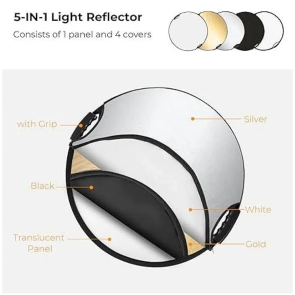 Hridz 110cm 5in1 portable light reflectors with Strong Handle Grip Online now